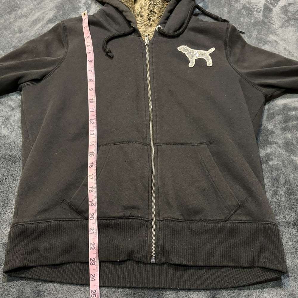 Victorias Secret PINK Y2K Hoodie Large Faux Fur Lined Bling Sequin Full Zip Read - Picture 6 of 11